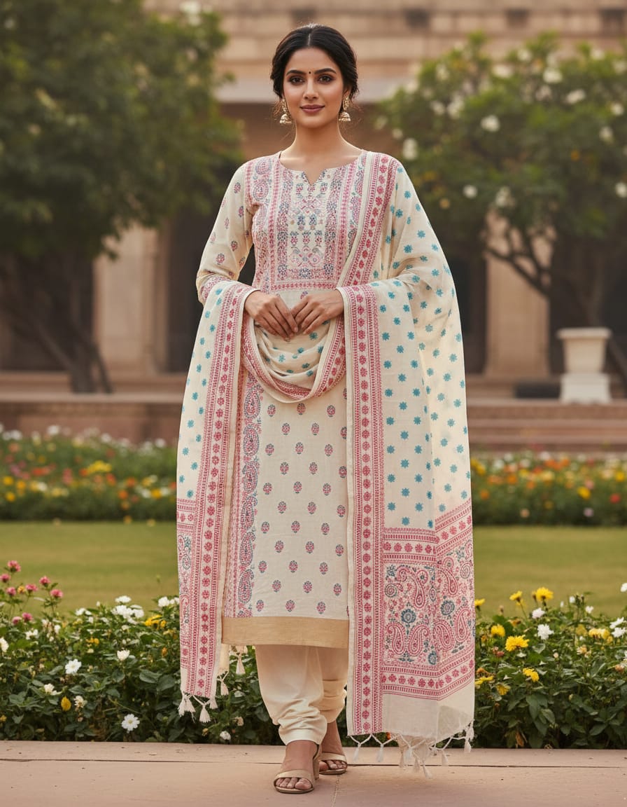 Mayas Kerala Traditional Printed Kurthi Set with Dupatta for Women